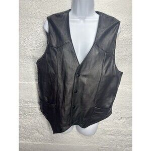 St John’s Bay Black 100% Leather Men’s Western Vest Lined Snaps Sz M